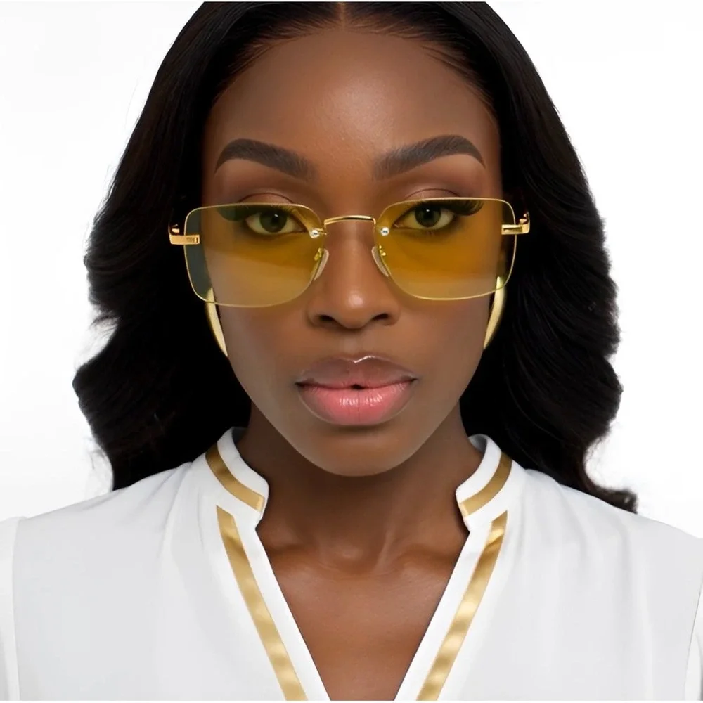 Yellow Sunglasses Uv400 Women Eyewear Narrow Small Shades Square Gold Metal 2026